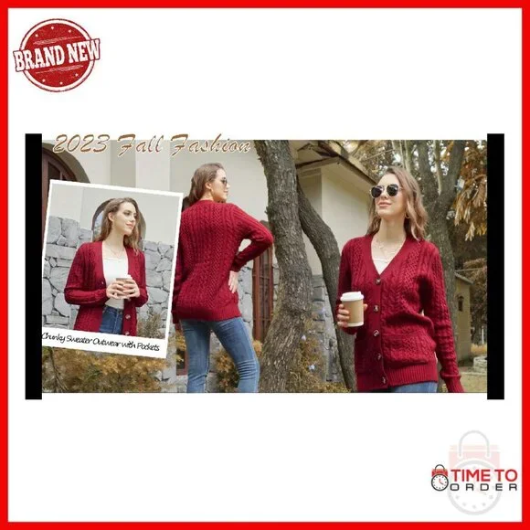 Chunky Cable Knit Cardigan Open Front Button Down Pockets Women's Sweater - Picture 8 of 8